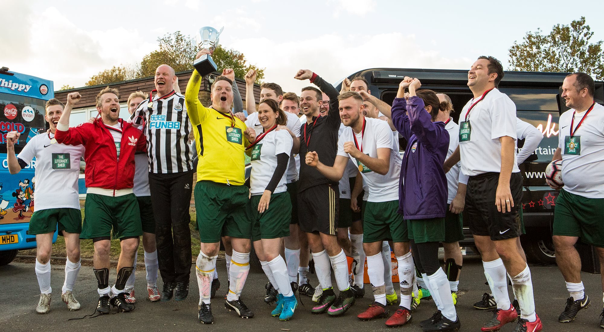 The North East Elite celebrating their win at the first #EduFootyAid match by 2Simple Ltd