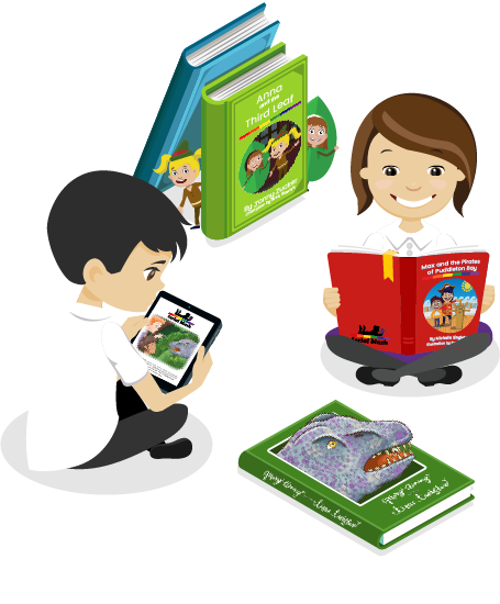 Two primary school children reading Serial Mash books by 2Simple Ltd